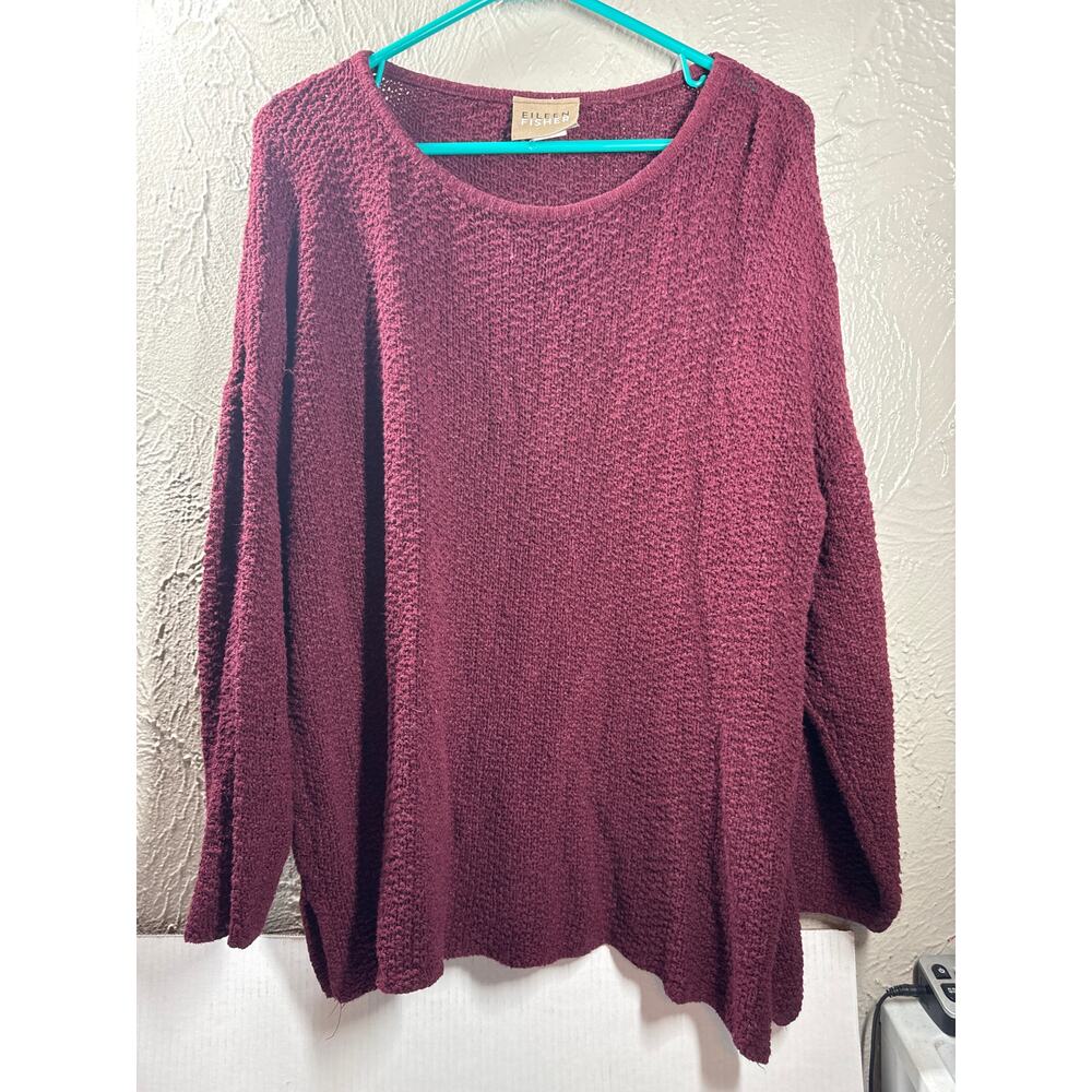Eileen Fisher Linen Blend‎ Round Neck Sweater Burgundy Tunic Size Large